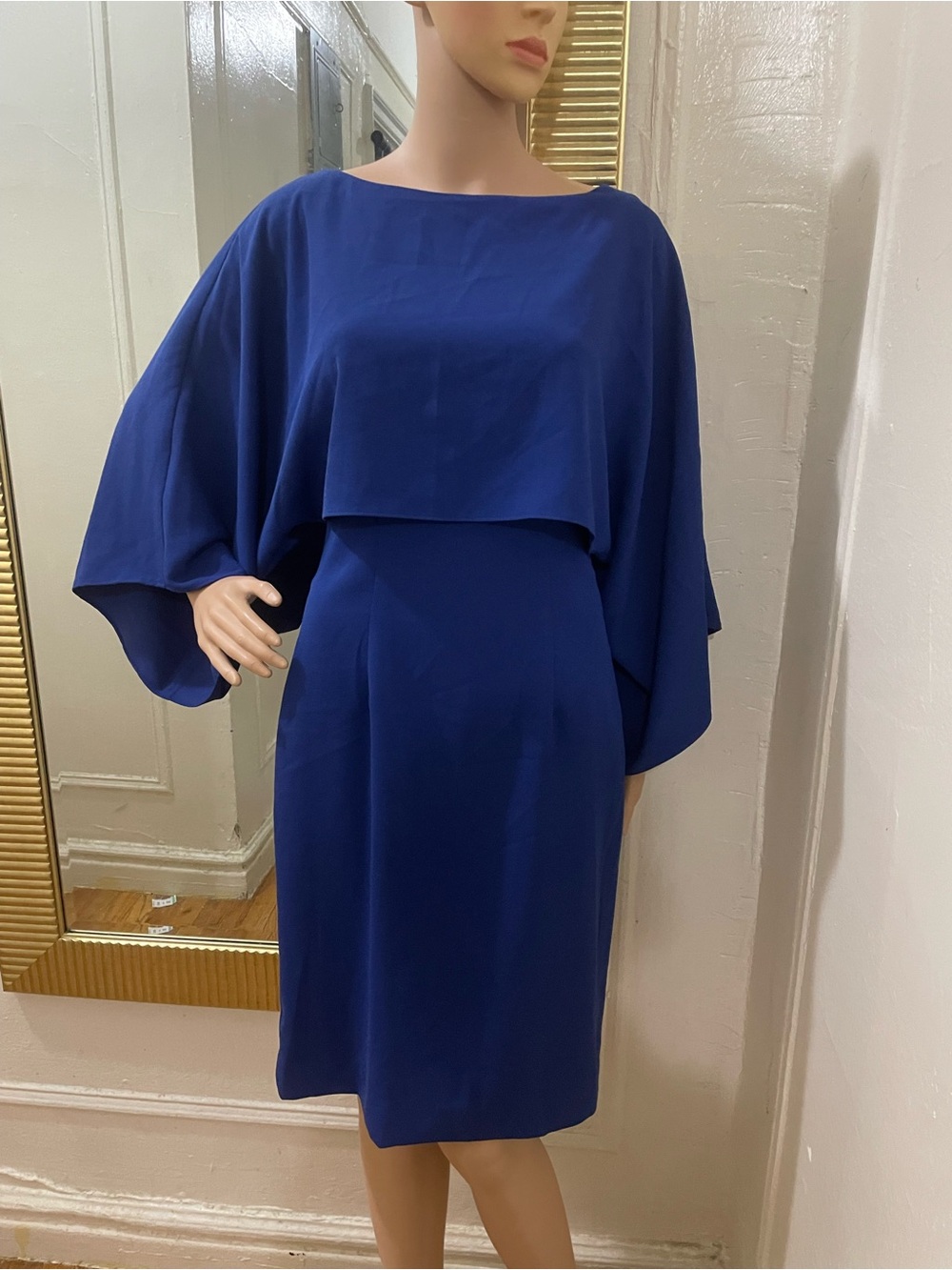 Trina Turk Royal Blue Cape-Sleeve Sheath Dress - Picture 11 of 15